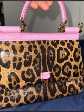 Dolce & Gabbana Leopard Print Satchel with Pink Trim